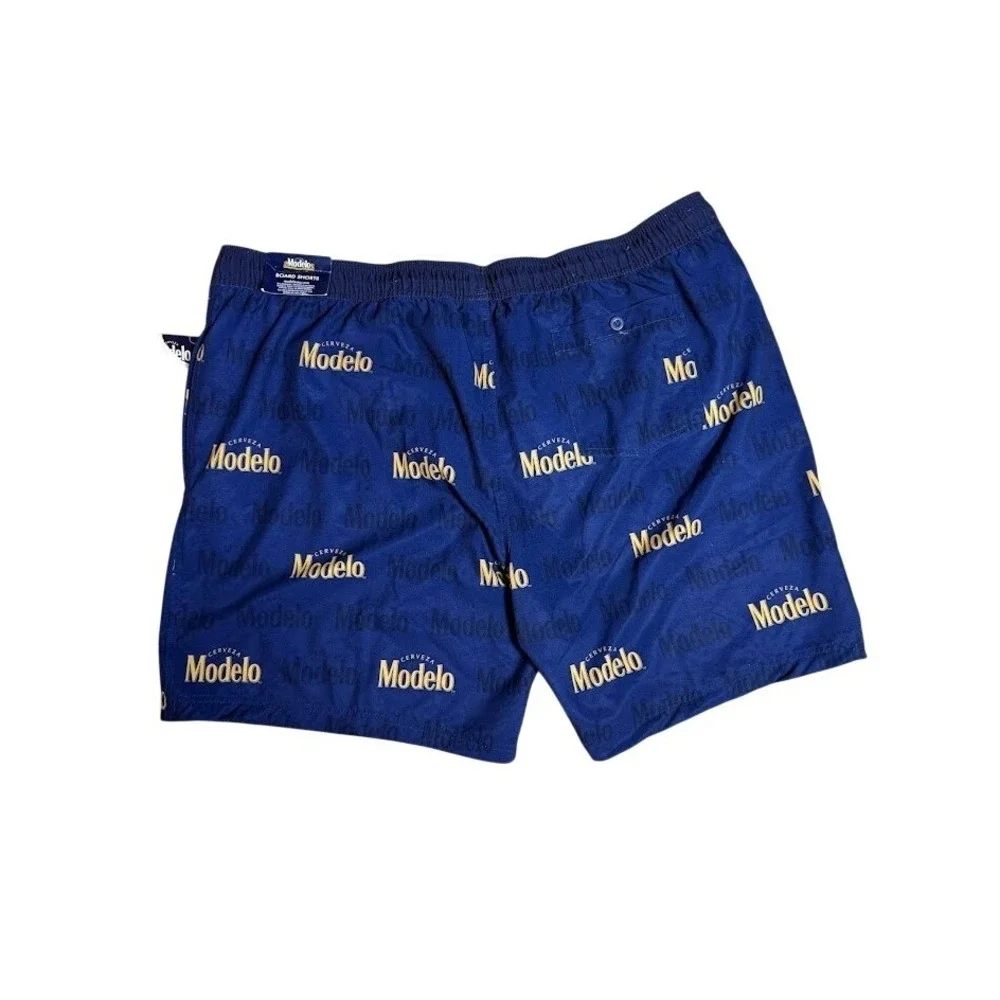 Modelo Cerveza Mens Navy Blue Gold Logo Board‎ Shorts Swim Trunks Size XXL NWT